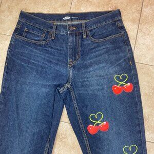 Dark Blue Denim Jeans – Athletic Taper -Cherry Heart Design on Left Leg-34x36